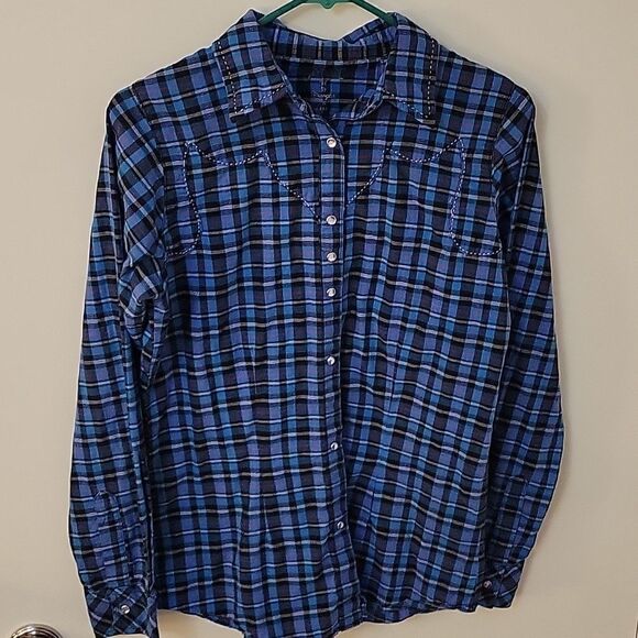 Wrangler Rock 47th Western Plaid Embellished Cowgirl Rockabilly Snap Shirt - Picture 3 of 7